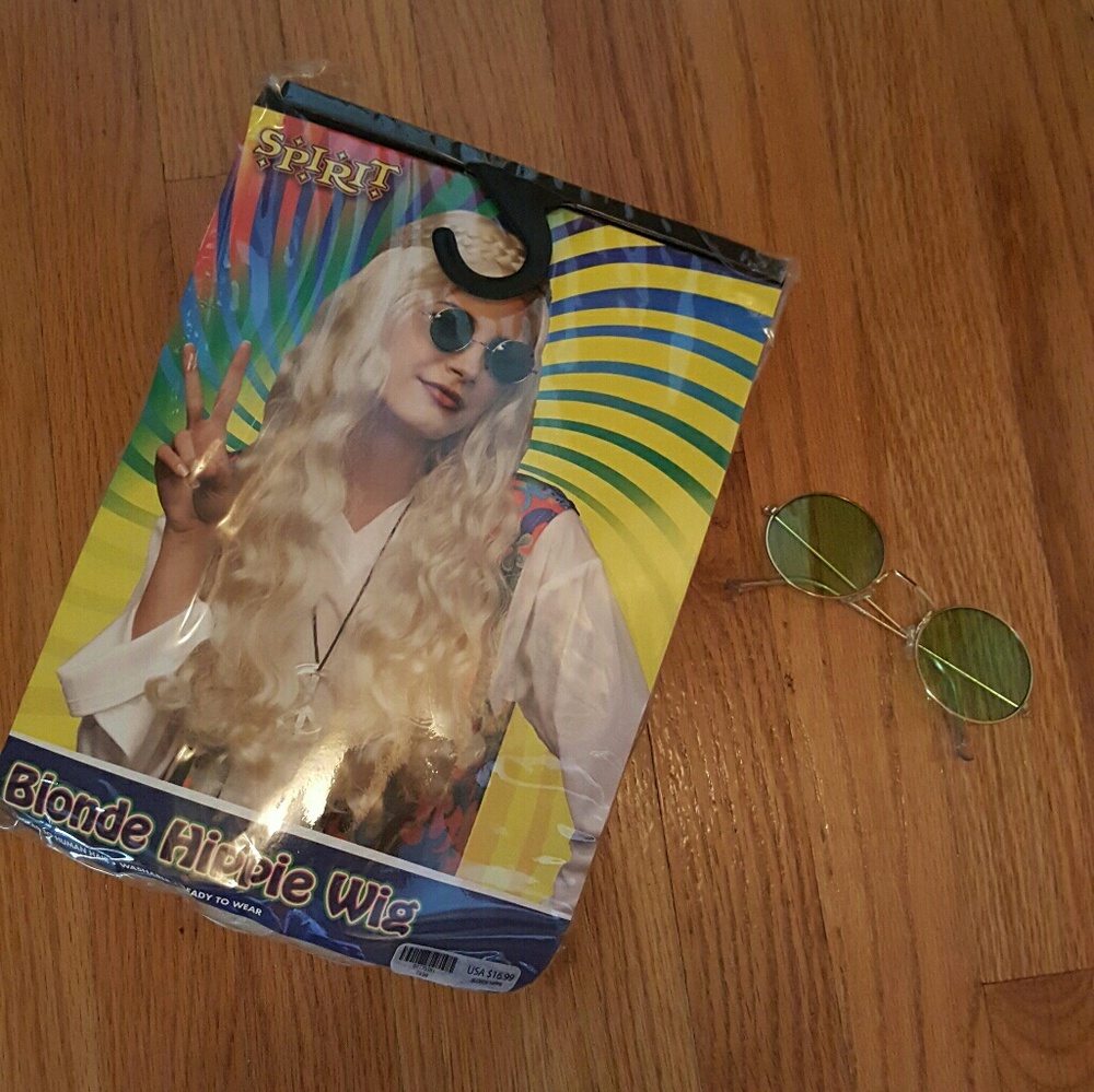 Brand new hippie wig and glasses costume!